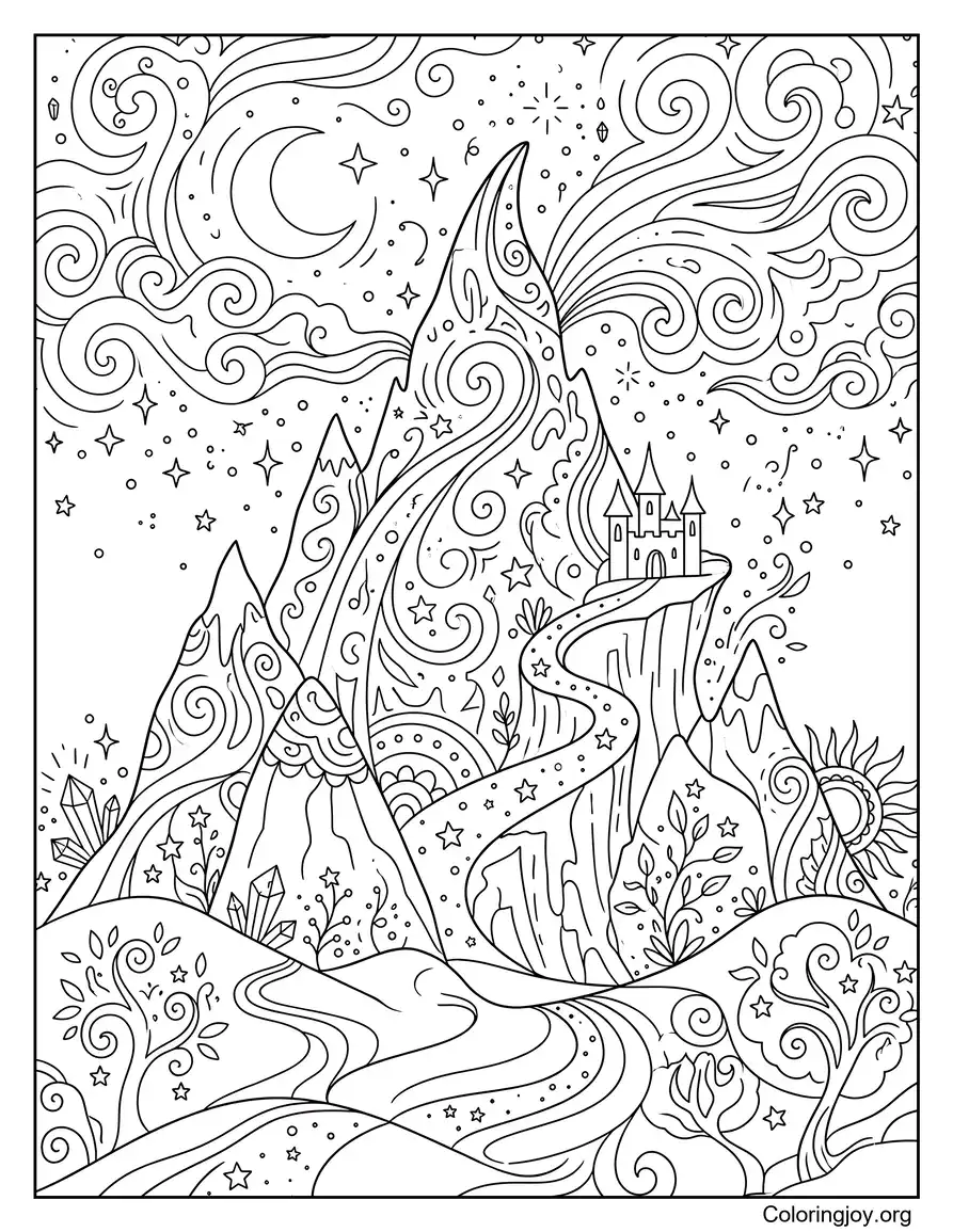 Escena de montaña mágica de fantasía