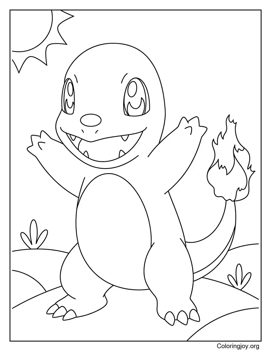 Página para colorear de esquema simple Charmander