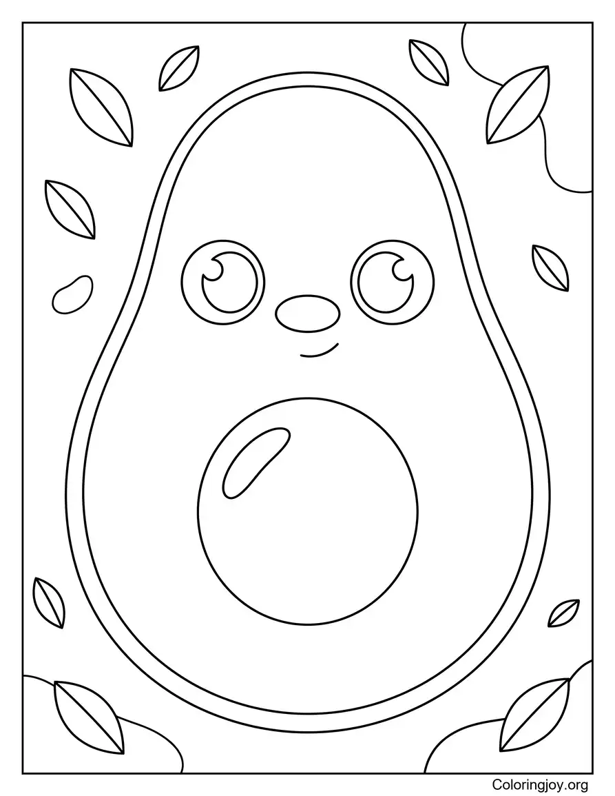 Página para colorear de contorno simple de aguacate con semillas