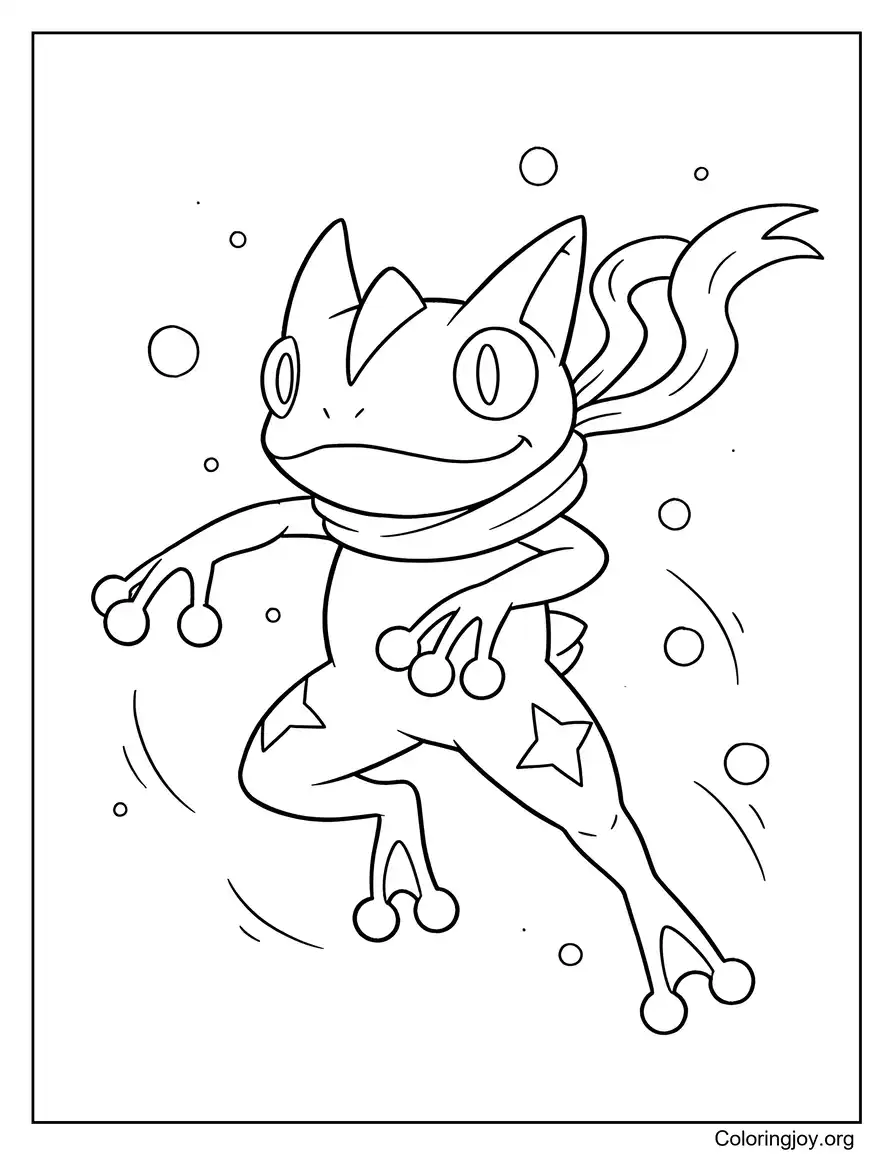 Página para colorear de Greninja Ninja Pose de acción