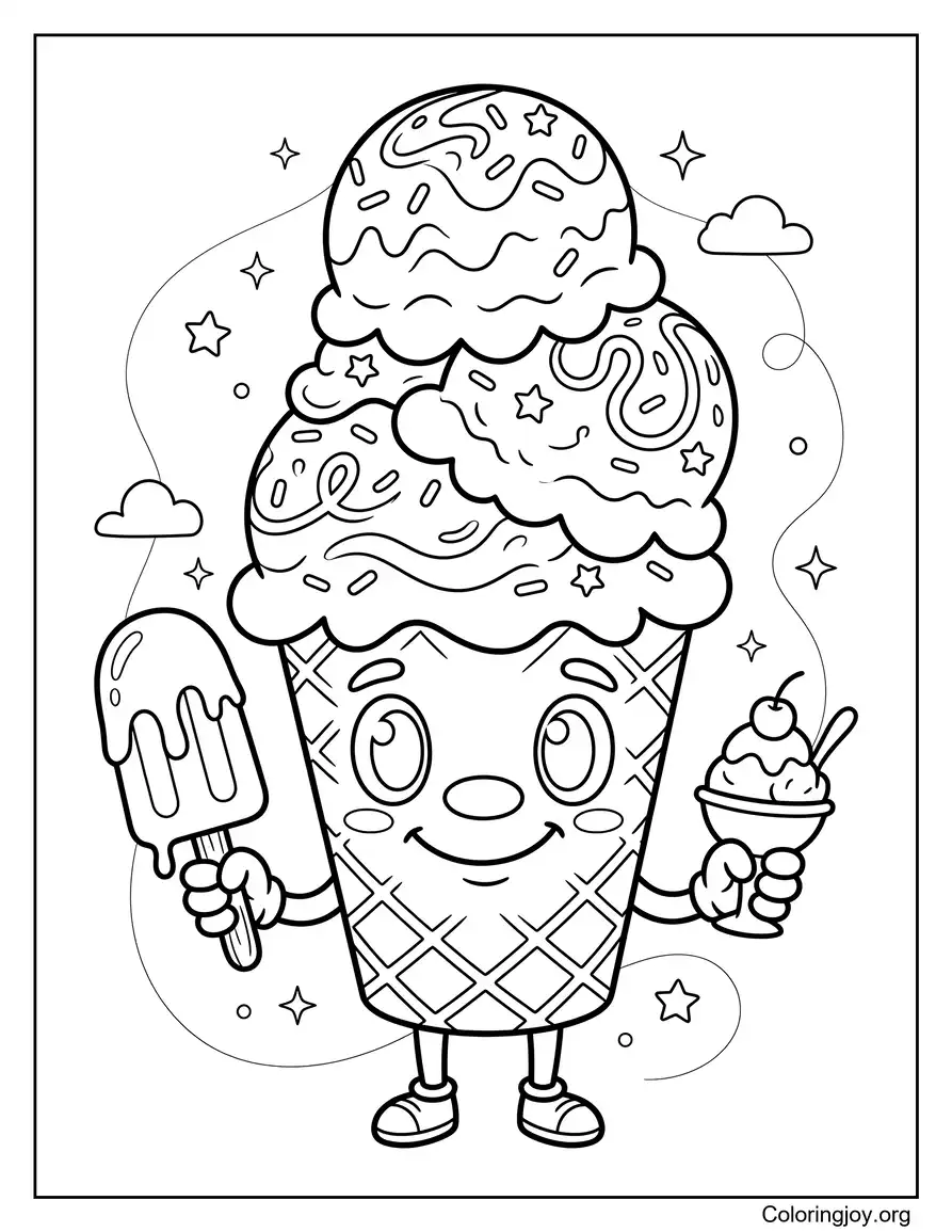 Hoja de arte divertida de helado colorido
