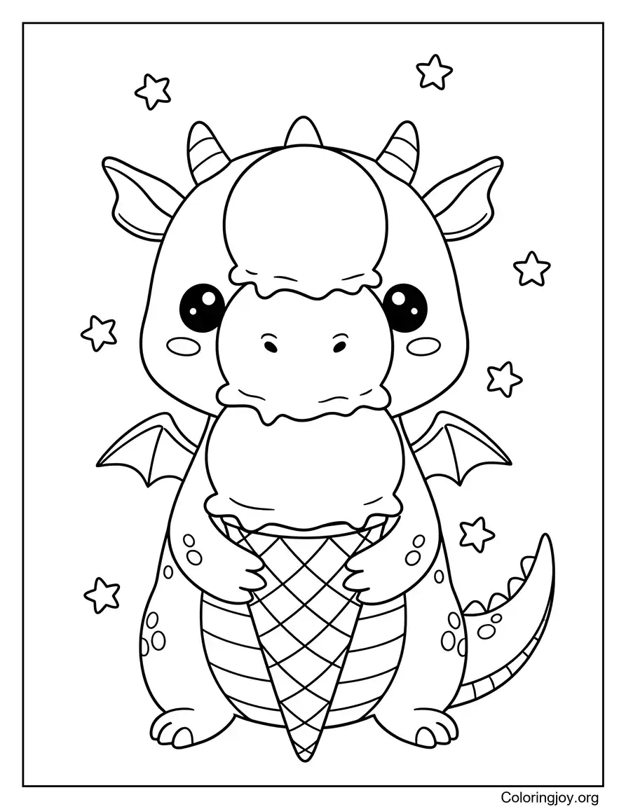 Dragón sosteniendo helado para colorear imprimible