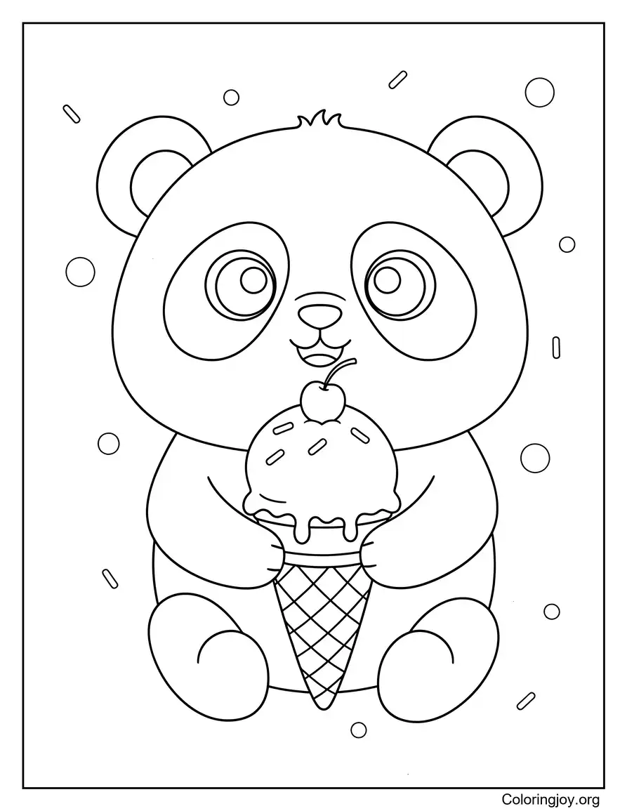 Hoja para colorear para niños lindos con helado de panda