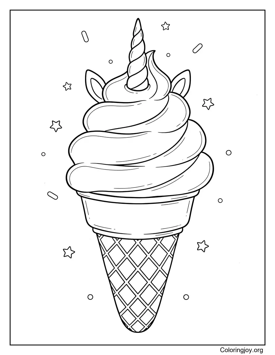 Hoja para colorear mágica de helado de unicornio