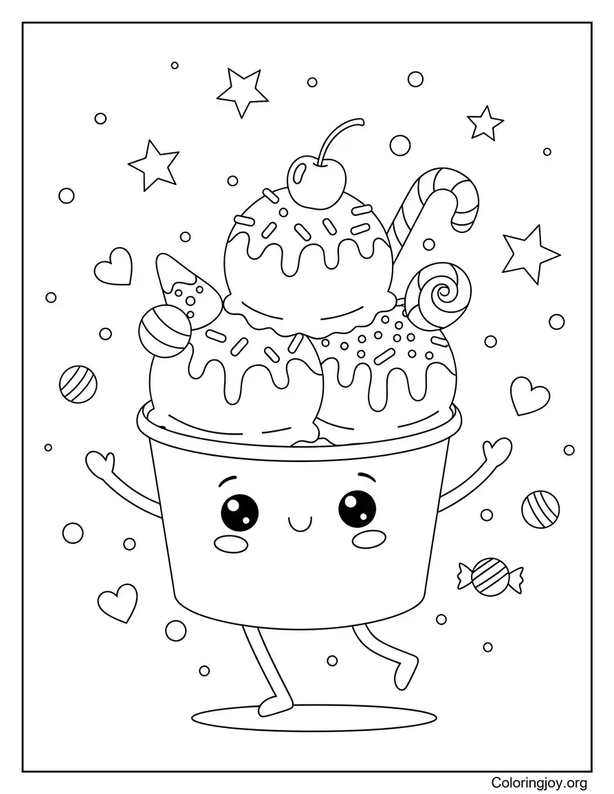 Página imprimible feliz de helado divertido