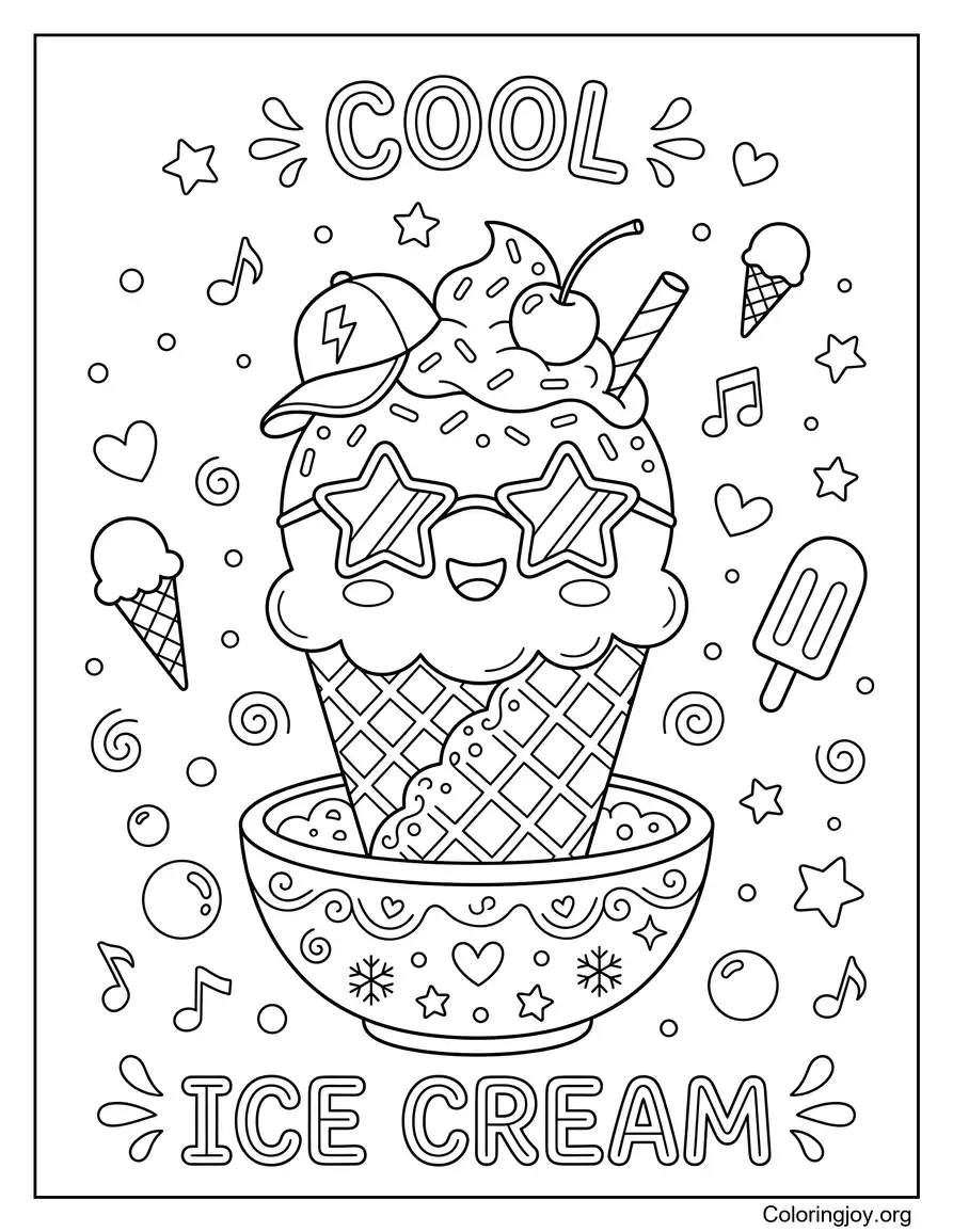 Dibujo divertido y divertido de helado para colorear