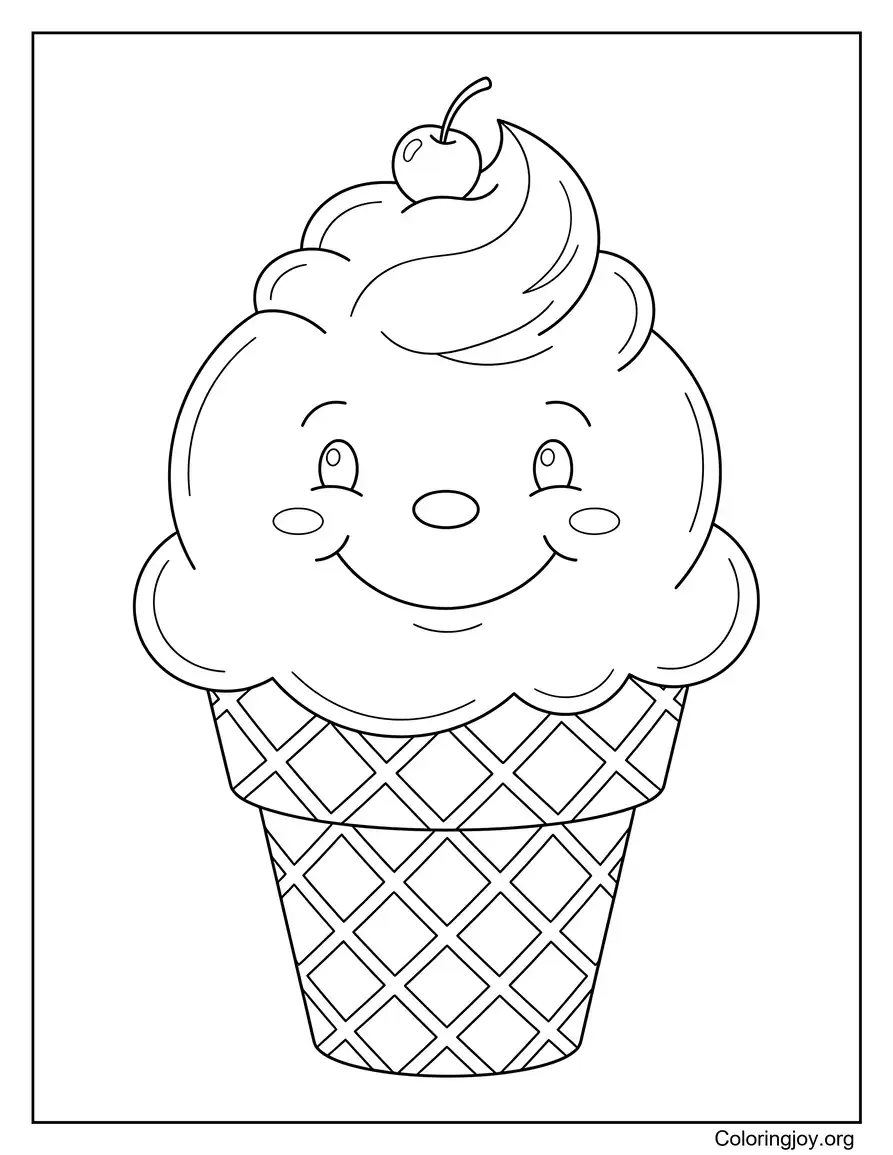 Hoja de arte feliz de helado sonriente