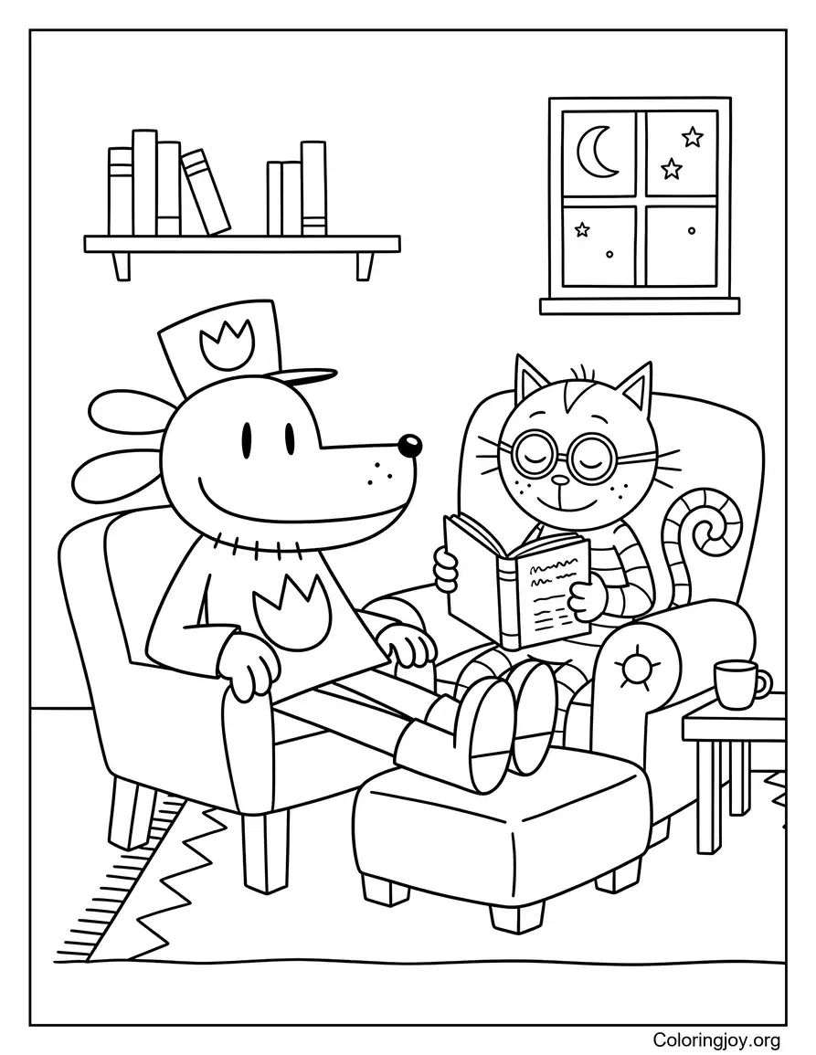 Momento relajante con el abuelo Cat y Dog Man