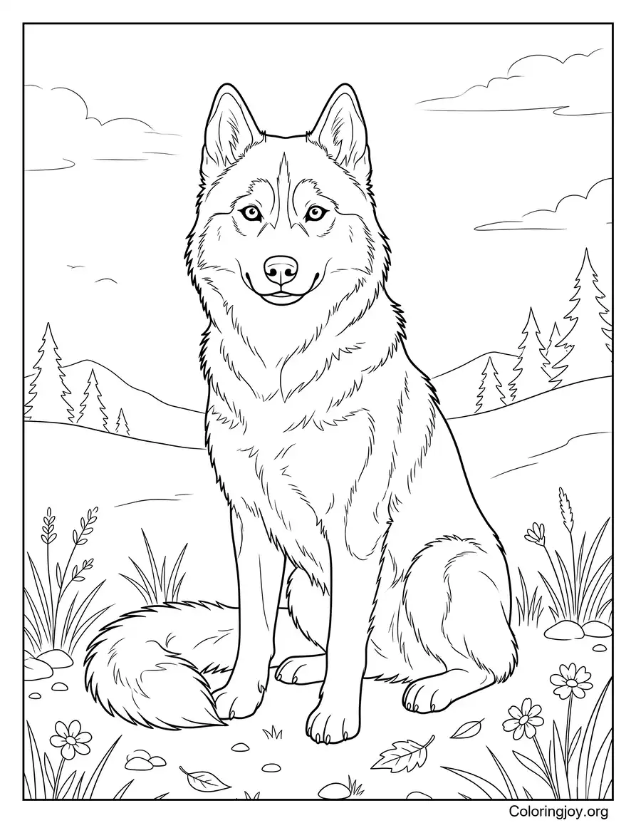 Ilustración realista del perro Husky con aspecto detallado