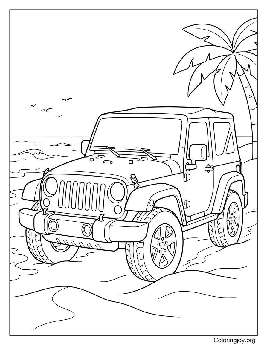 Jeep conduciendo por la playa