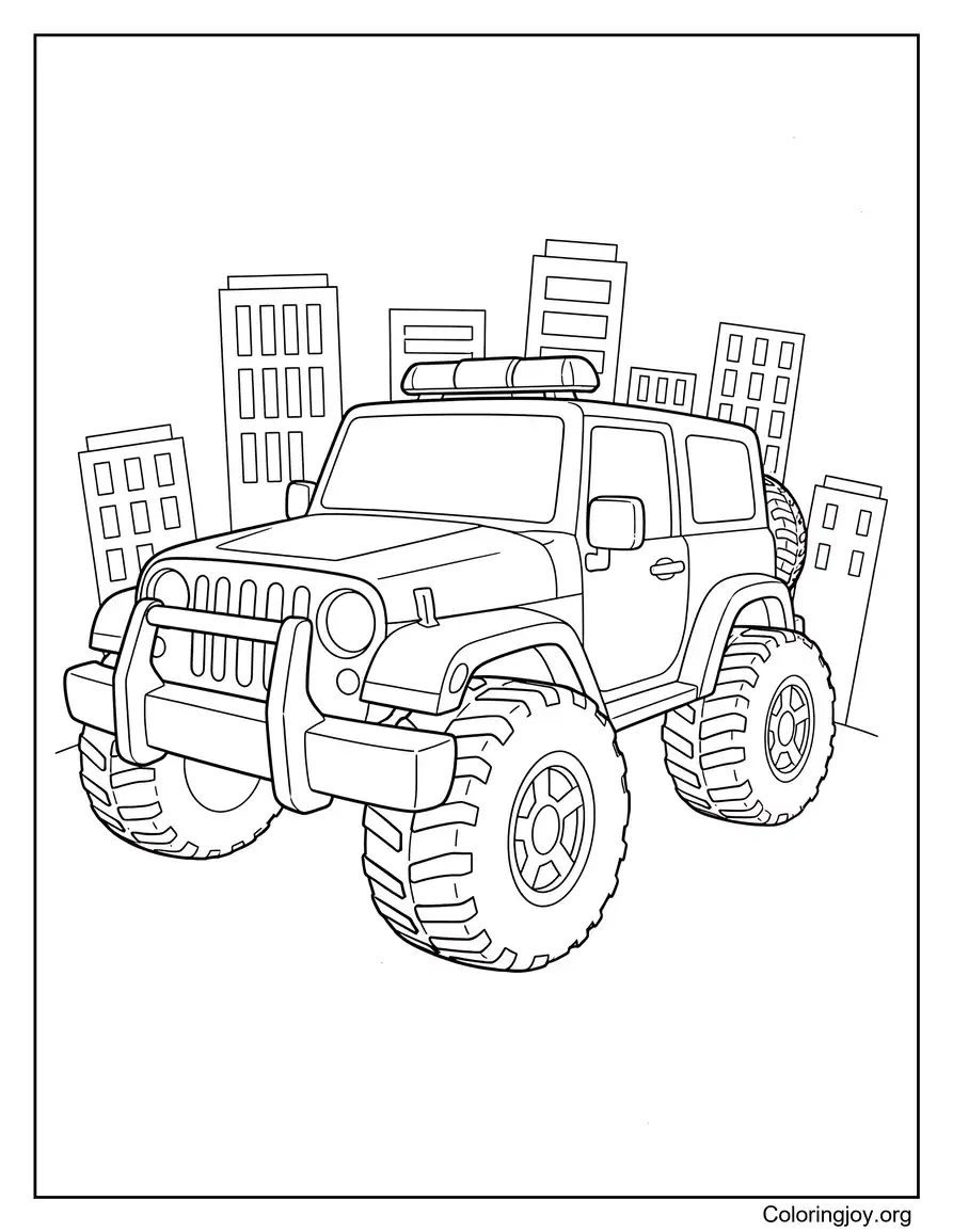 Jeep de la policía en servicio de patrulla