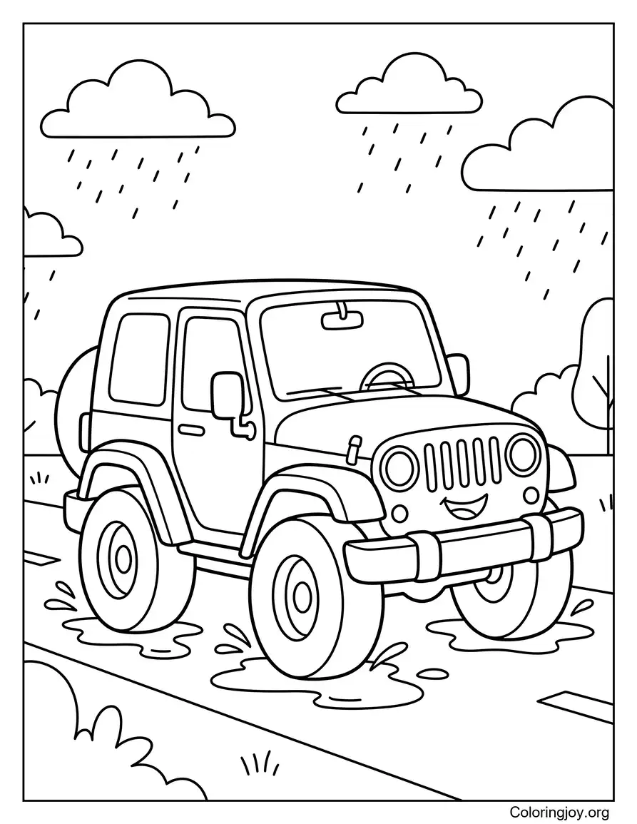 Jeep en una escena de día lluvioso
