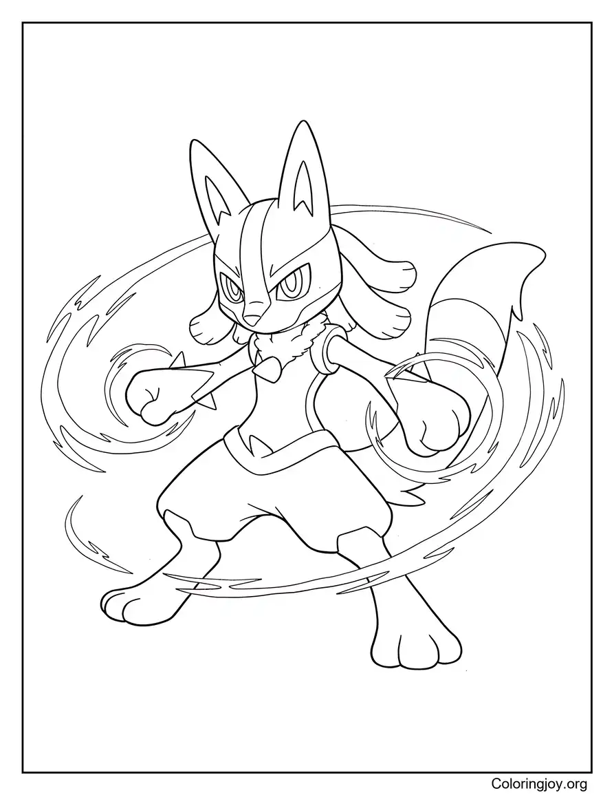 Página para colorear de Lucario usando la energía del aura