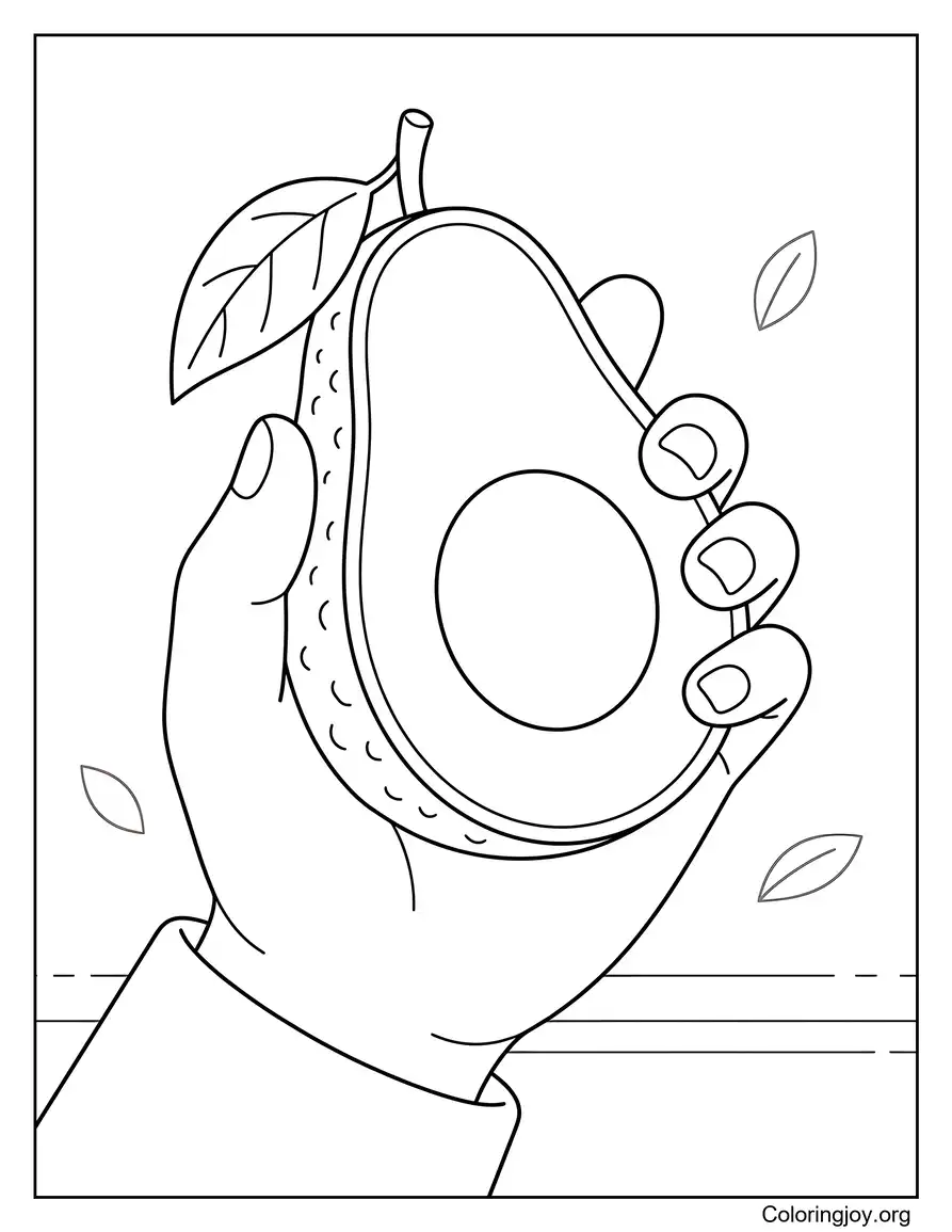 Mano sosteniendo aguacate fresco Página para colorear