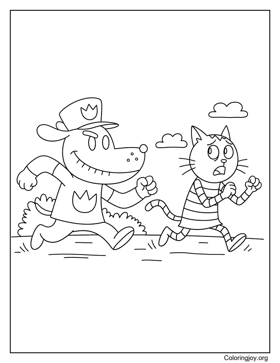 Dog Man Persiguiendo al gato Petey