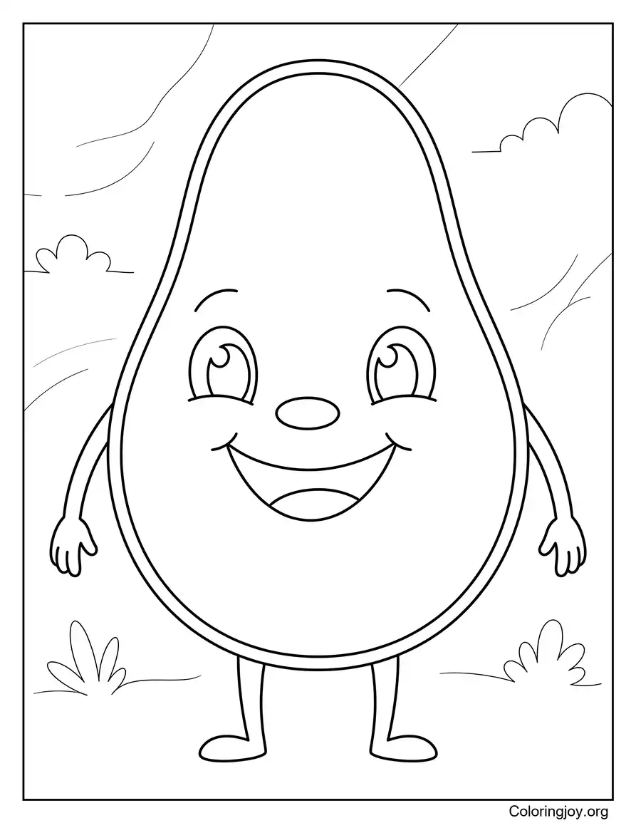 Página para colorear de personaje de aguacate sonriente