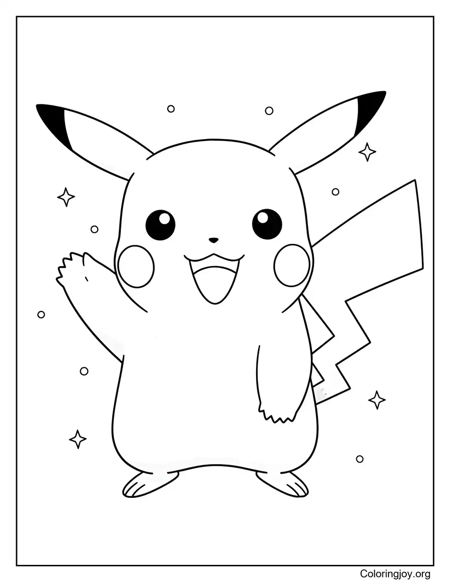 Página para colorear de Pikachu feliz sonriendo y saludando