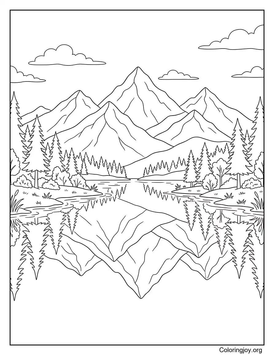 Página de reflexión de montaña y lago