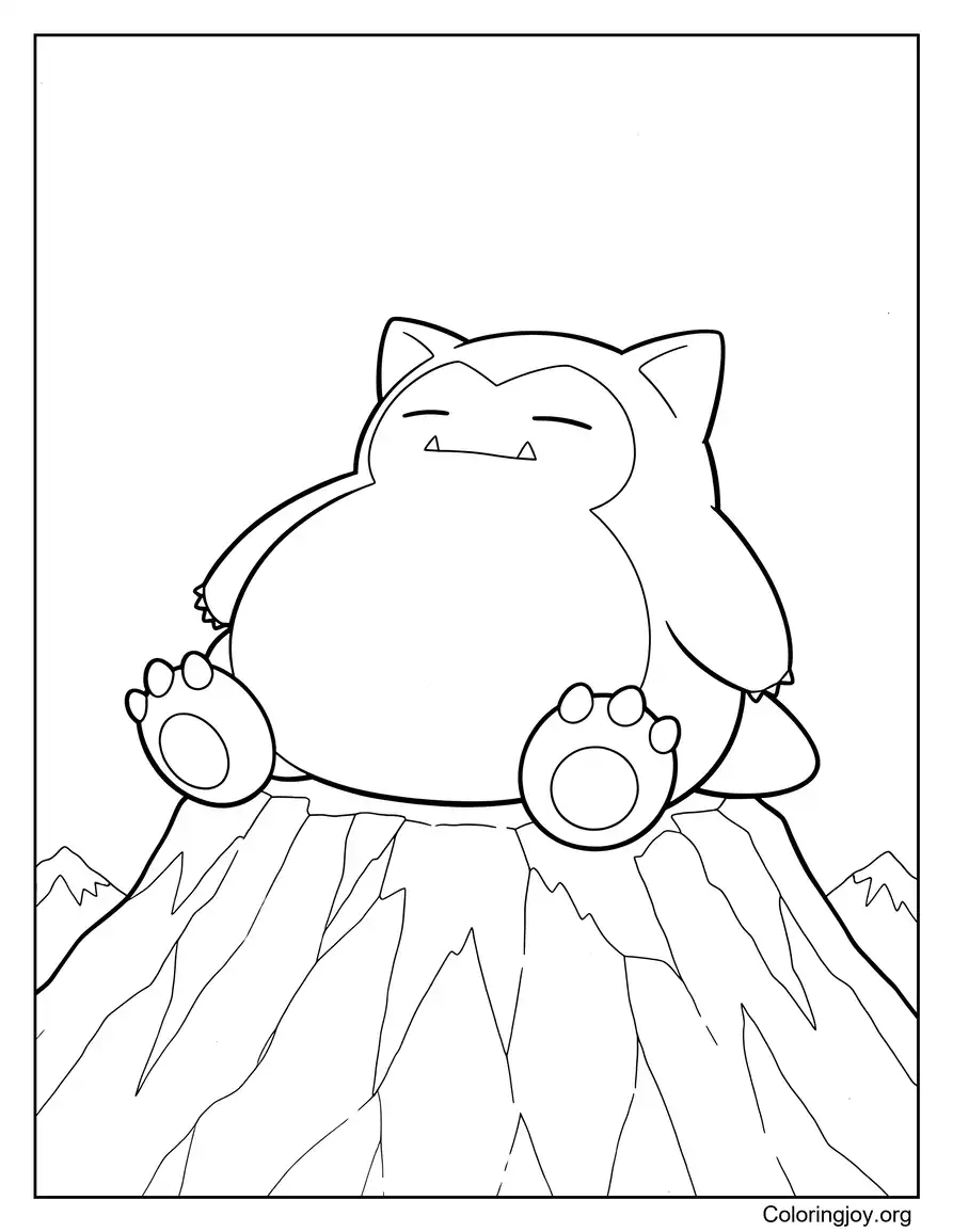 Siesta en la cima de la montaña Snorlax Hoja para colorear