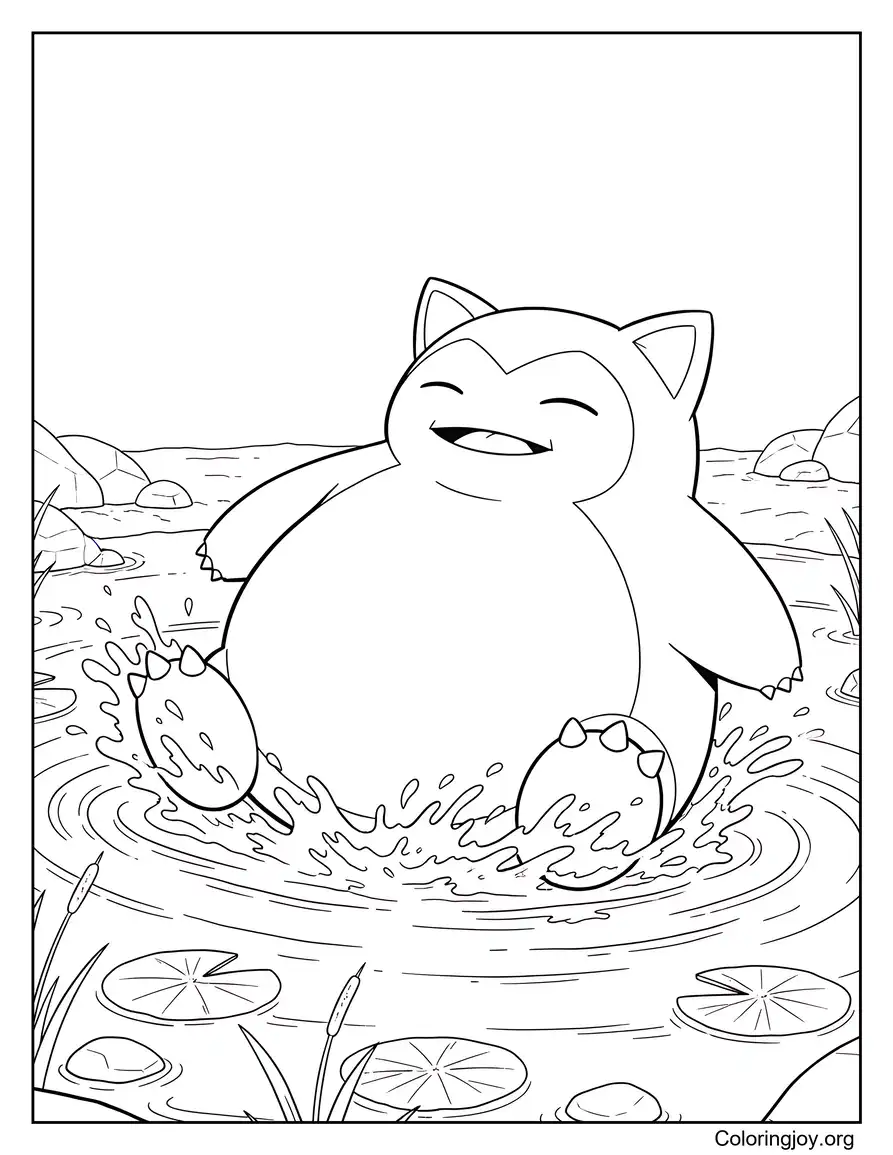 Chapoteando en un lago Snorlax Hoja para colorear