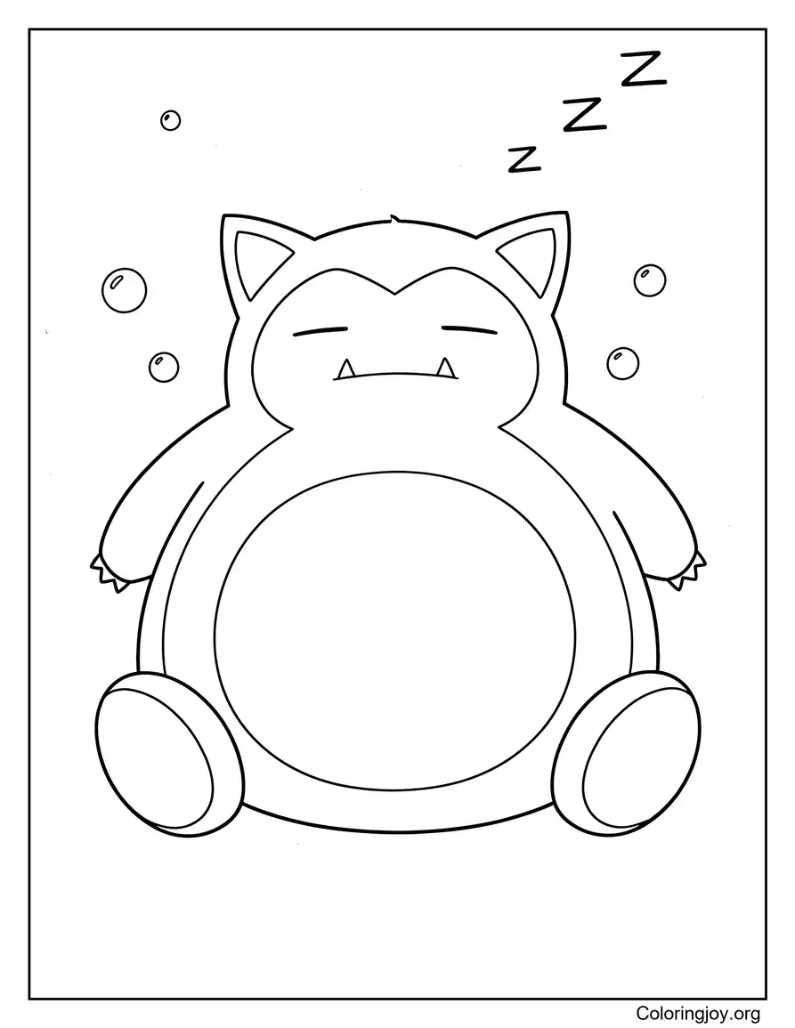 Página para colorear de Snorlax durmiendo pacíficamente