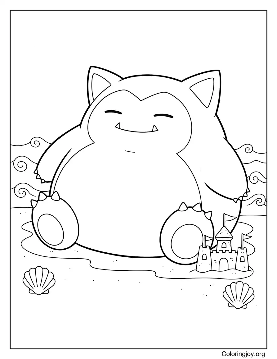 Lindo Snorlax en la playa para colorear