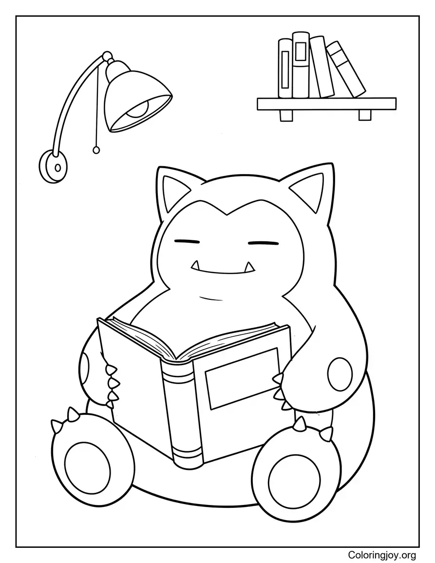 Leyendo un libro de cuentos Snorlax Hoja para colorear