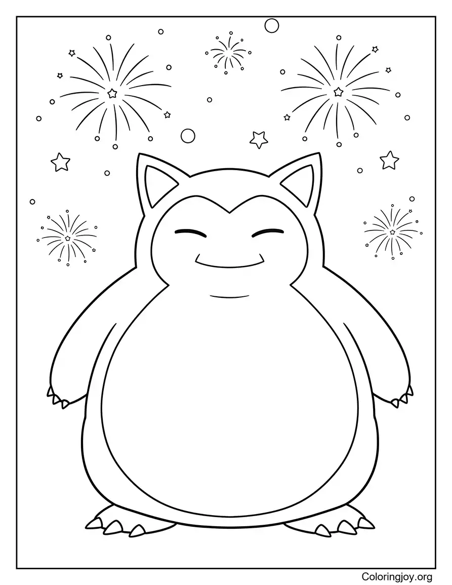 Viendo fuegos artificiales Snorlax Página para colorear