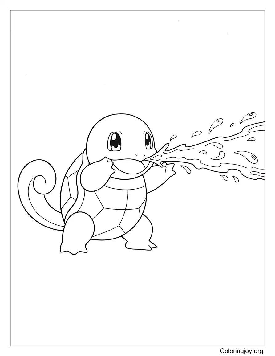 Página para colorear divertida de Squirtle rociando agua