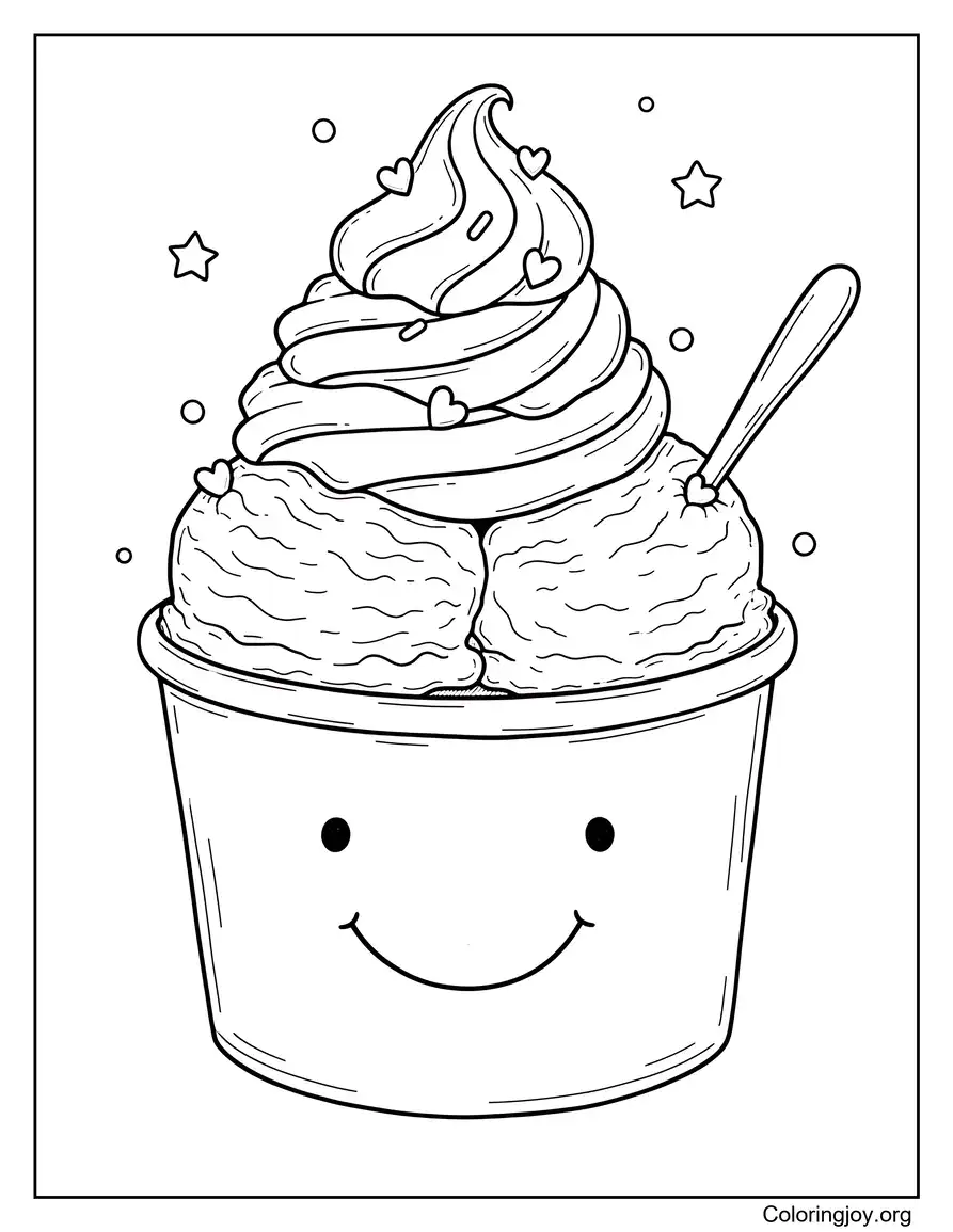 Hoja de dibujo linda de taza de helado