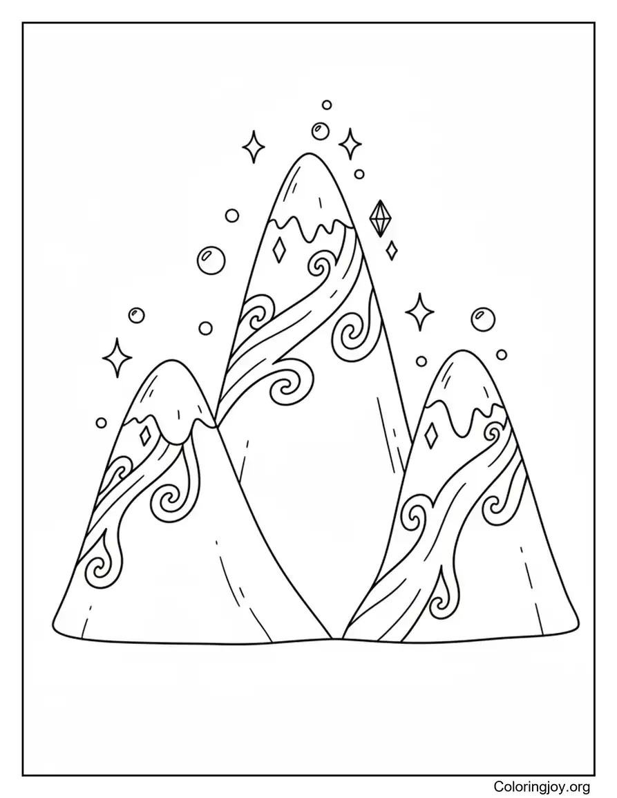 Fantasy Mountain Scene Coloring Page