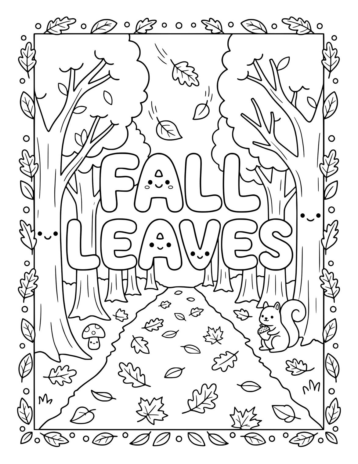 Simple autumn nature scene with  tree pumpkins and Fall Leaves.