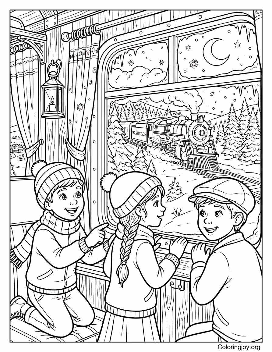 Friends Looking Out The Window Of The Polar Express