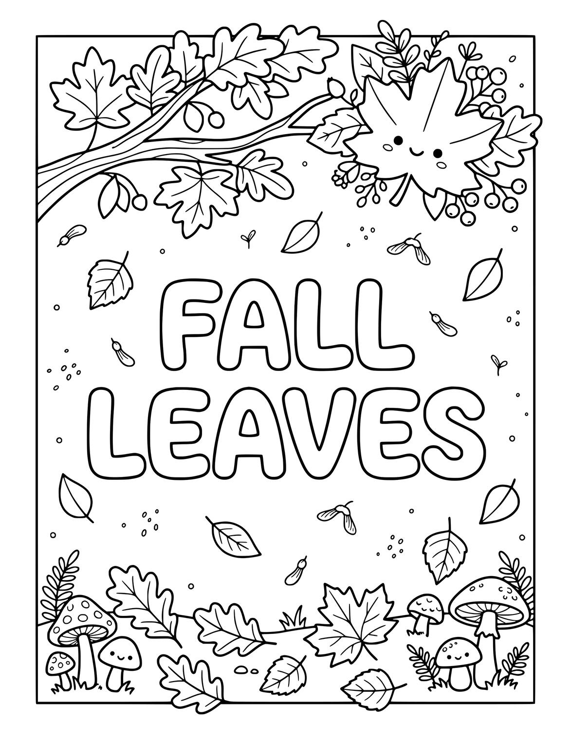 Fall Leaves showing maple oak birch and rounded leaf shapes.