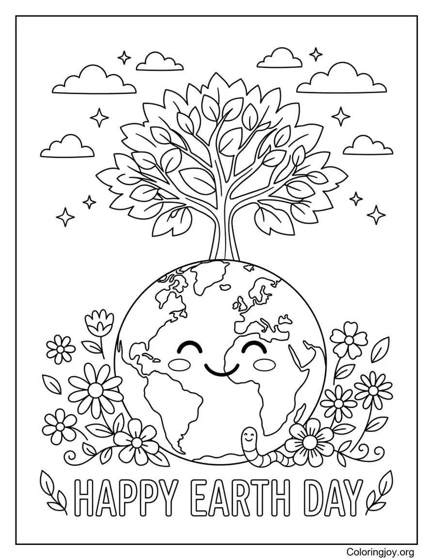 Happy Earth Day Coloring Page
