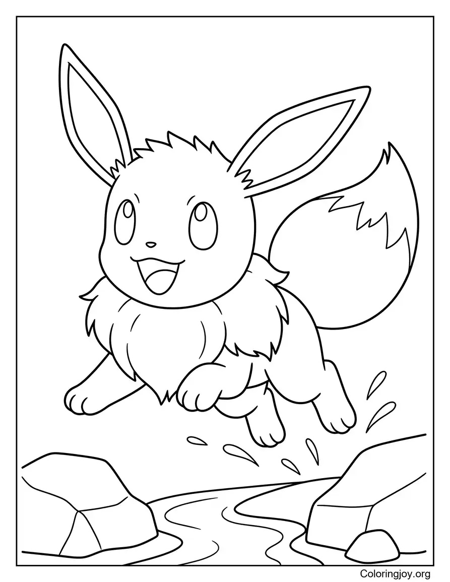 Jumping Eevee Pokemon Coloring Page