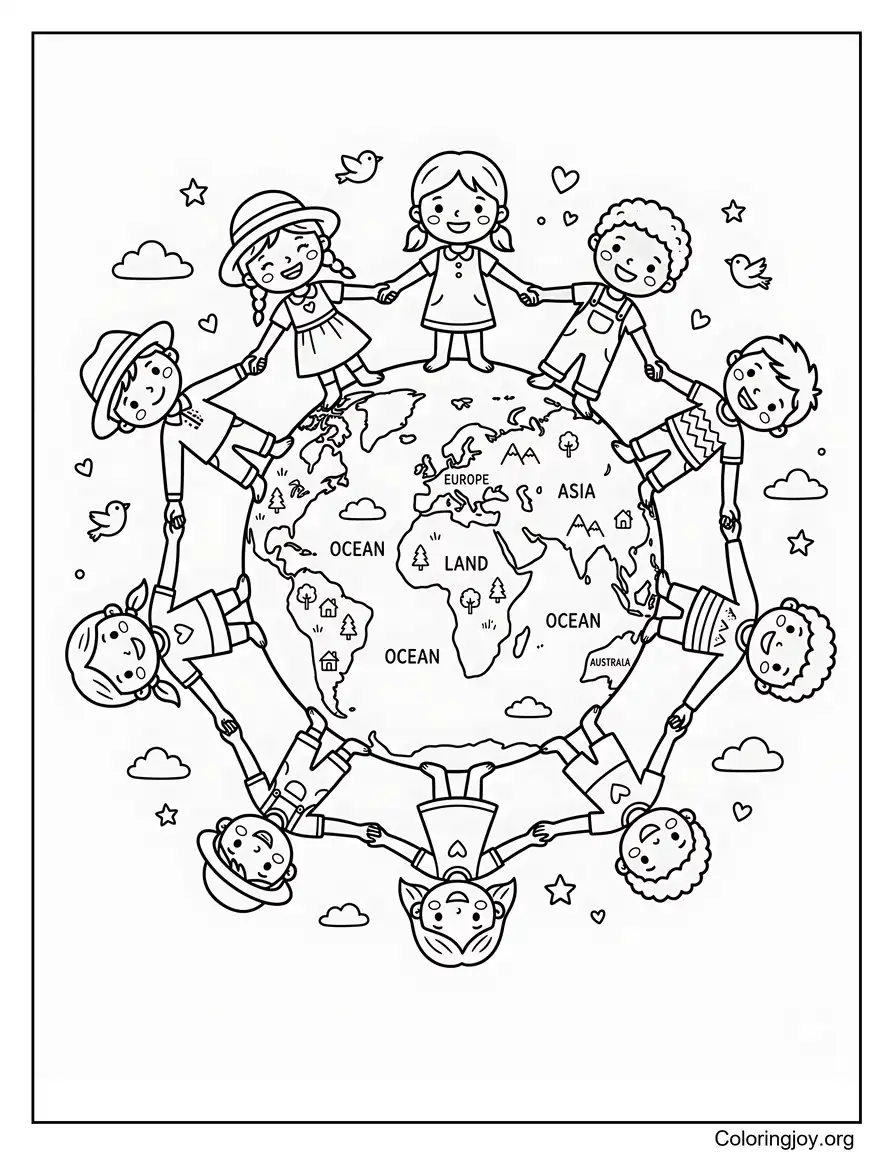 Kids Holding Hands Around The World