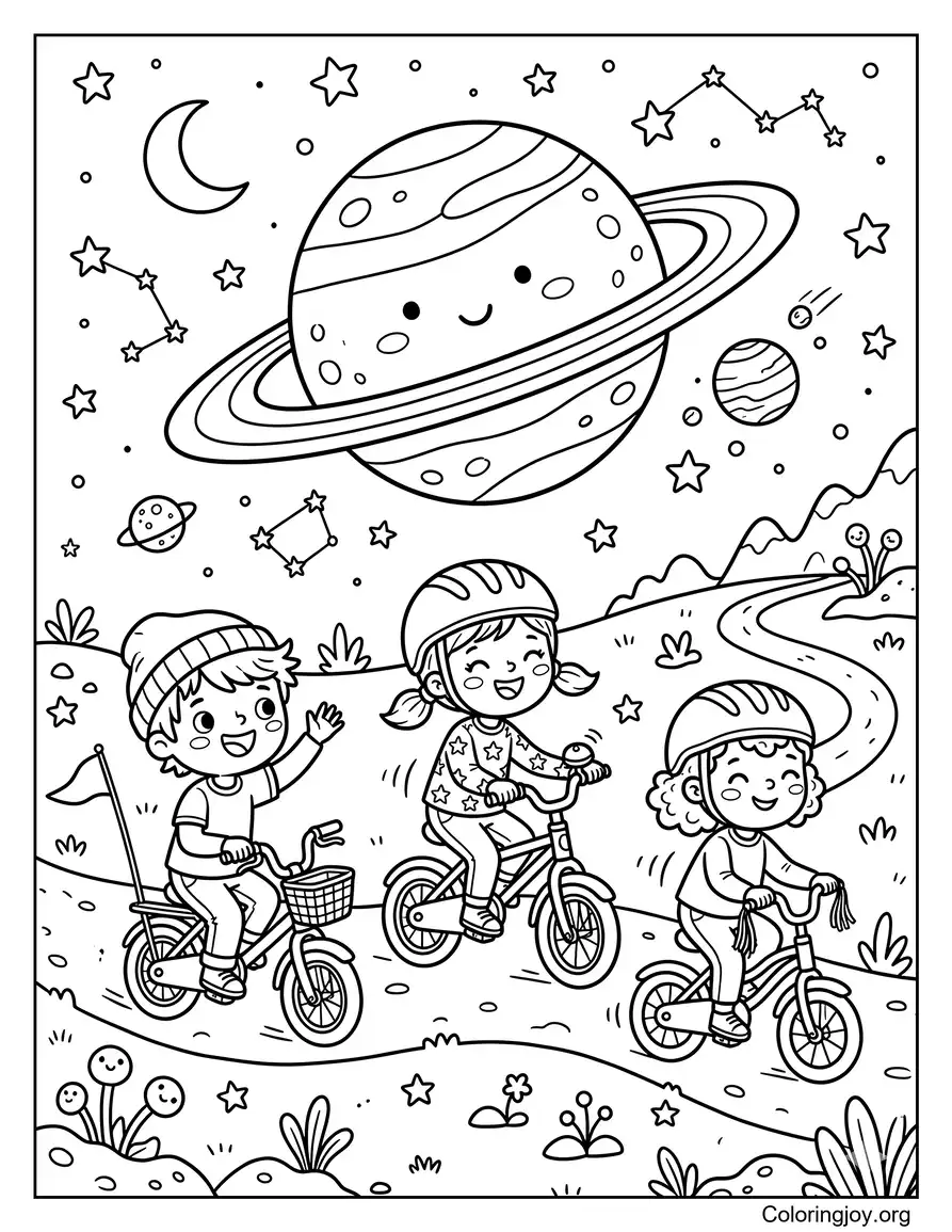 Kids Riding Bicycles Near The Planet