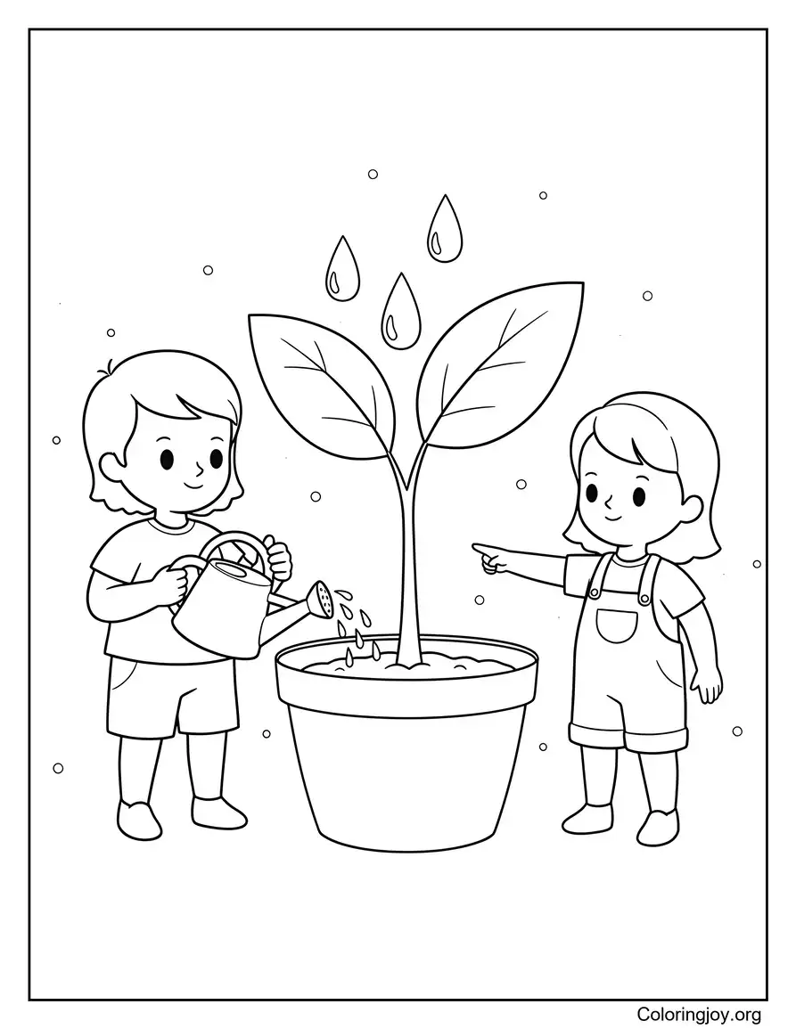 Kids Watering Plants On Earth Day