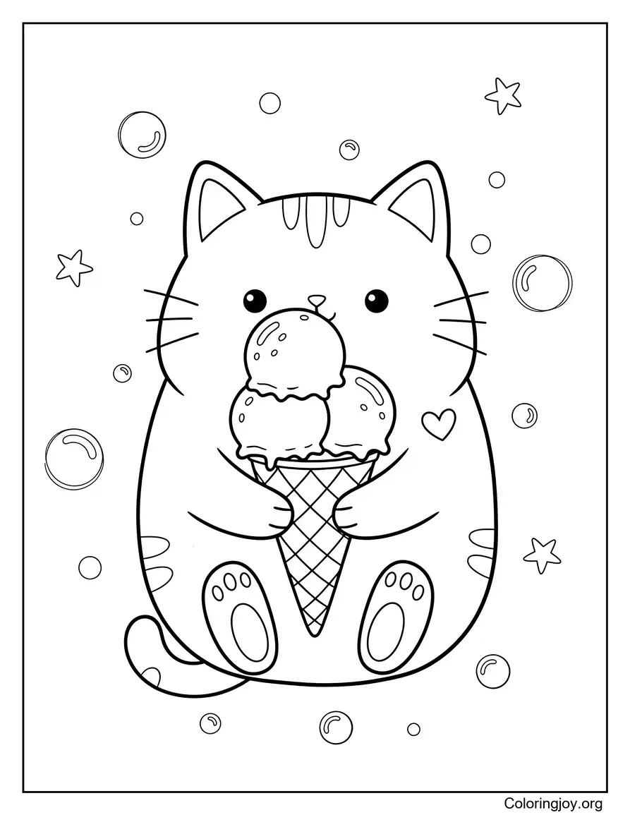 Kitty Ice Cream Adorable Drawing to Color