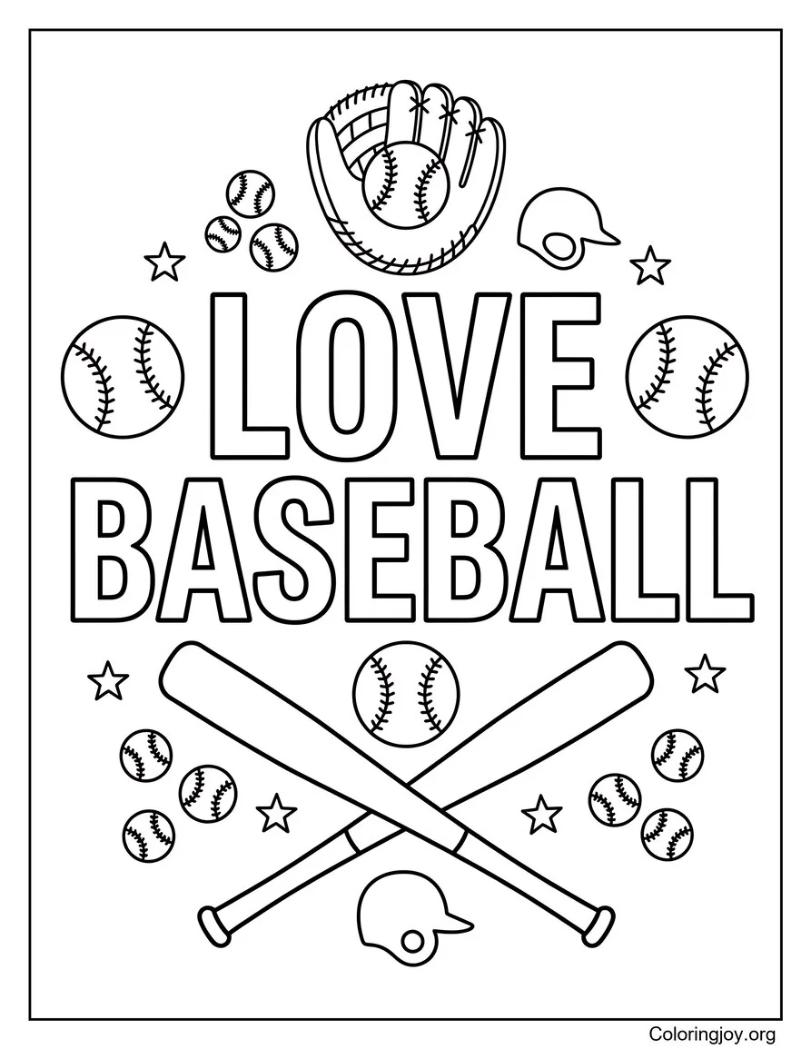 Love Baseball Coloring Page