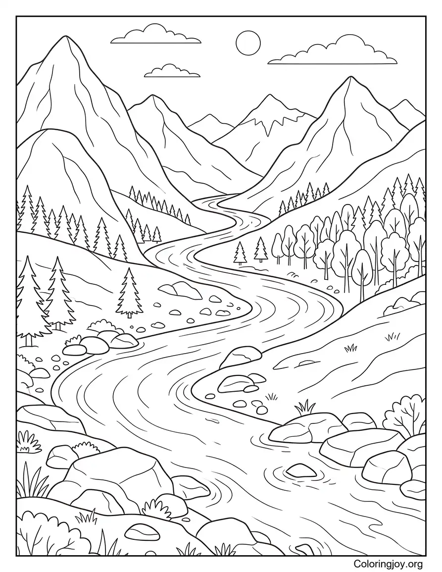 Mountain And River Flow Scene