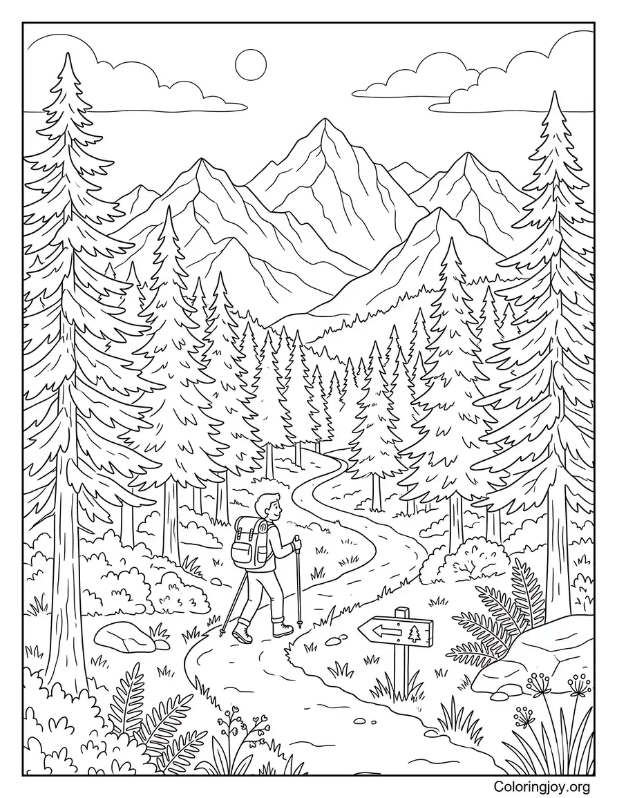 Mountain Forest Adventure Coloring Page