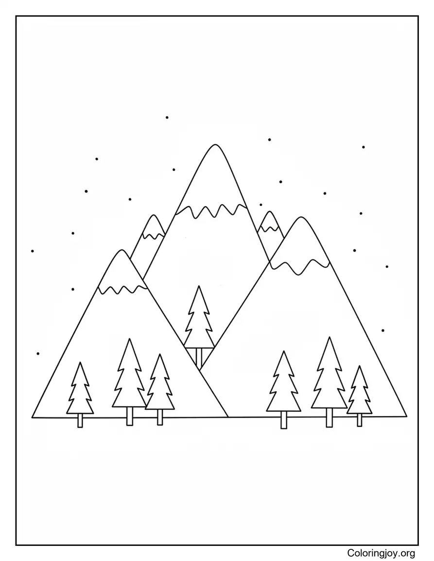 Mountain Forest Scene Coloring Page