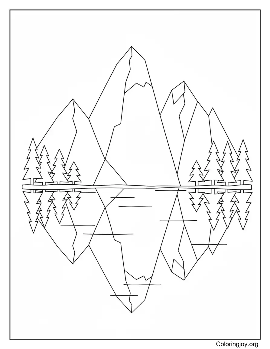 Mountain Lake View Coloring Page
