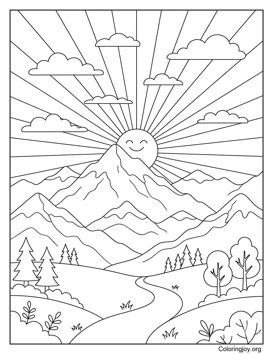 Mountain Sunrise Coloring Page