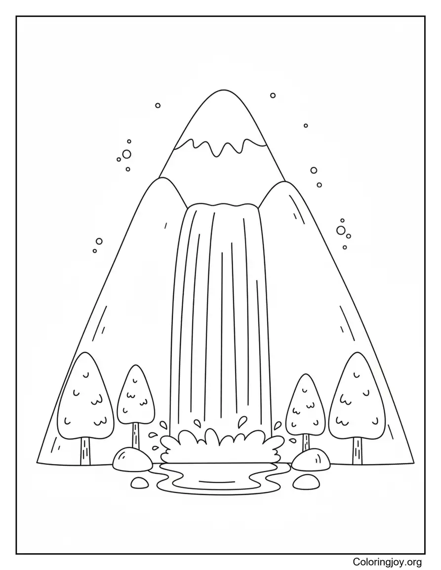 Mountain Waterfall Coloring Page