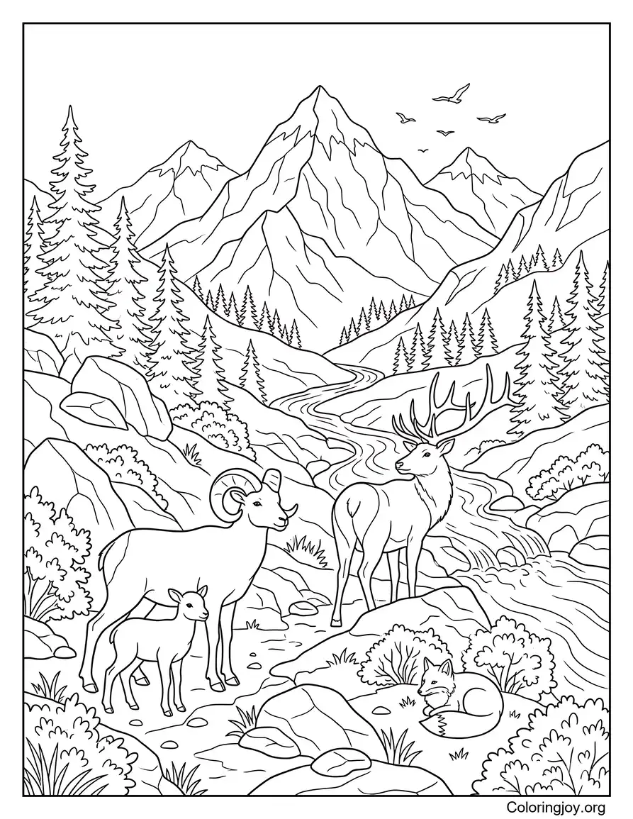 Mountain Wildlife Animal Scene