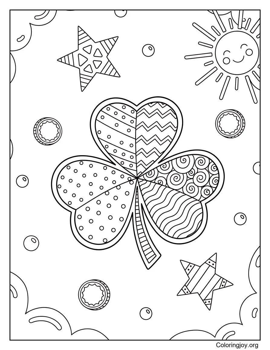 Lucky Four-Leaf Clover with Stars
