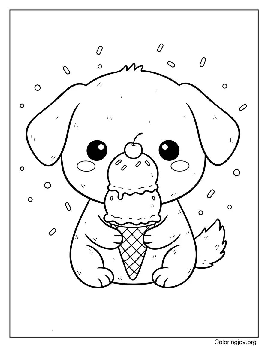 Puppy Ice Cream Cute Drawing for Kids